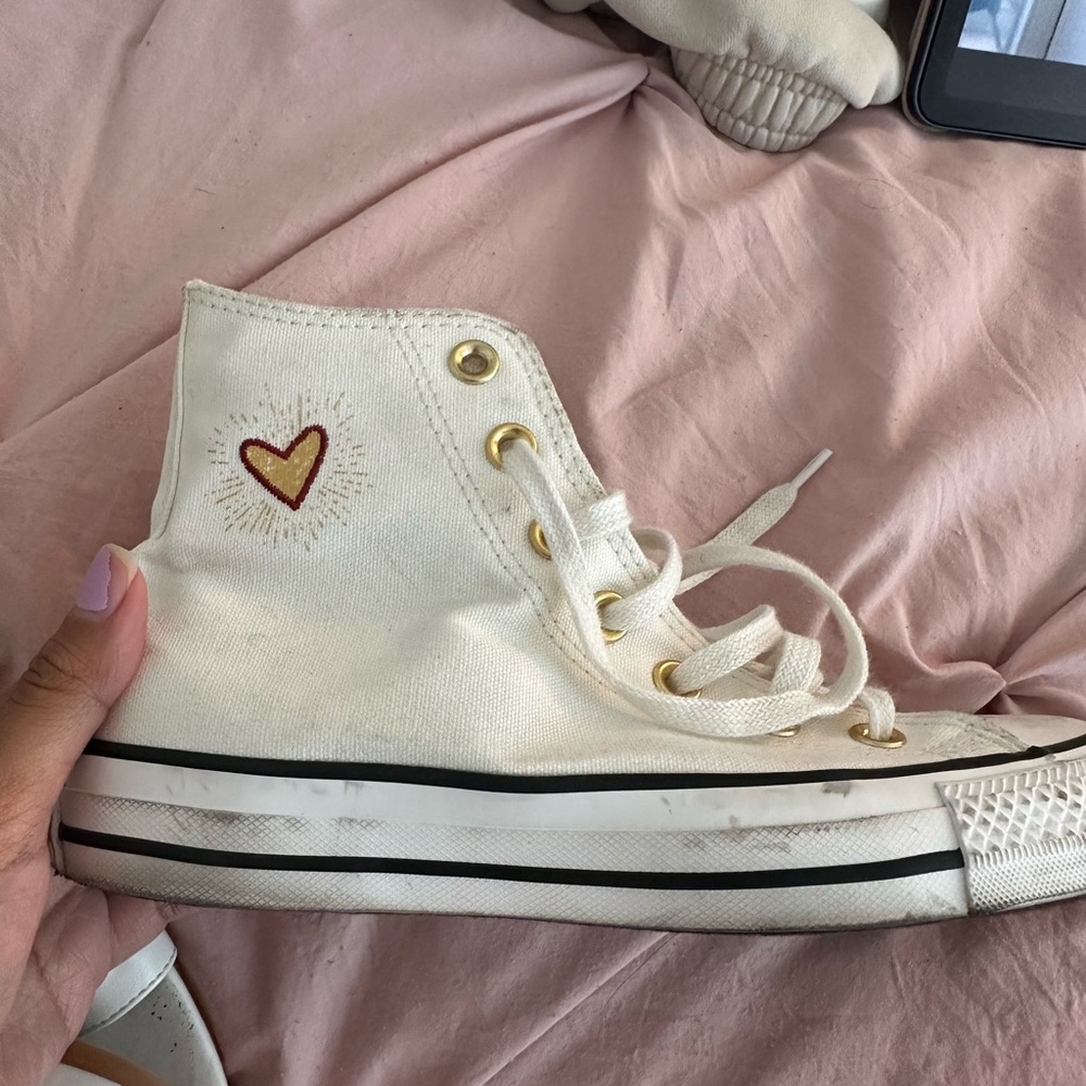 Converse White High-Top Sneakers with Heart Detail